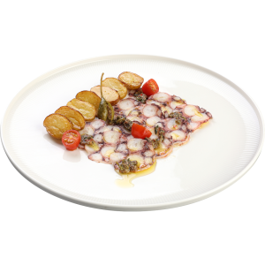 Carpaccio de caracatiță cu salsa de avocado și cartofi copți